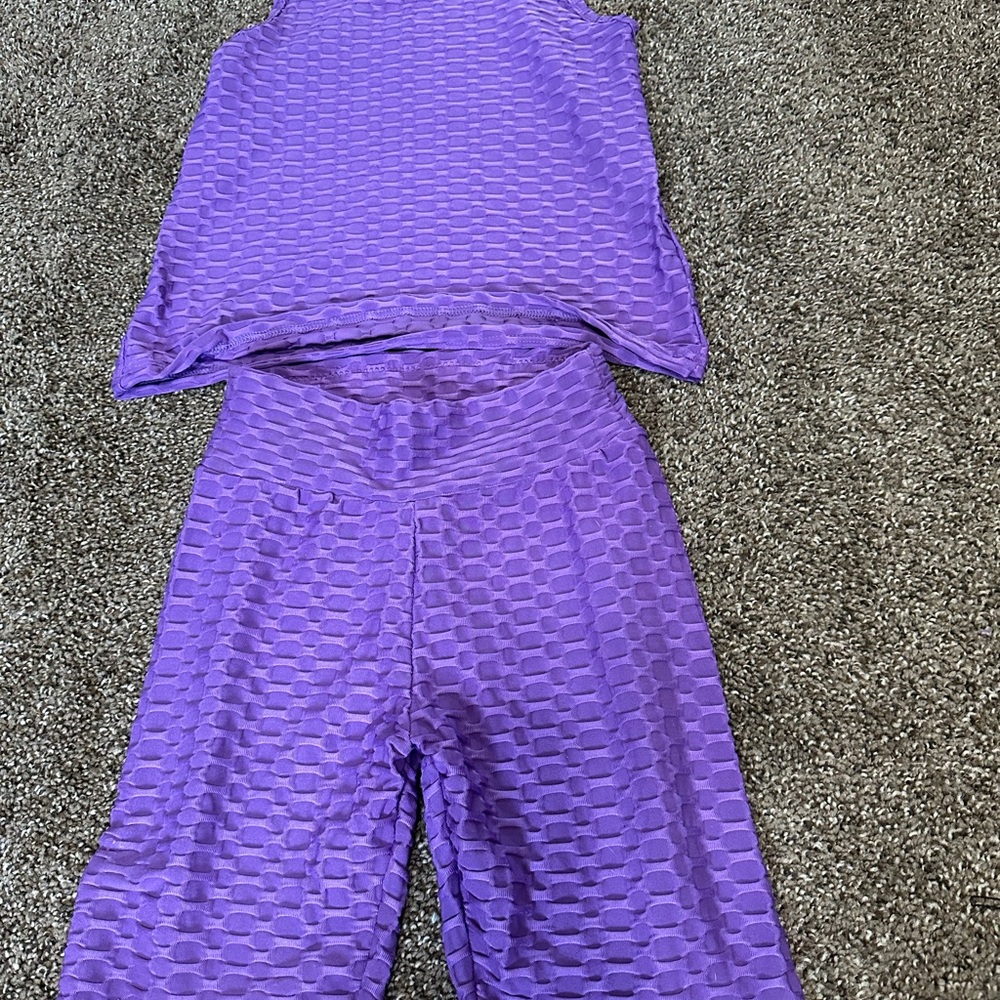 Purple Textured Sleeveless Top and Shorts Set